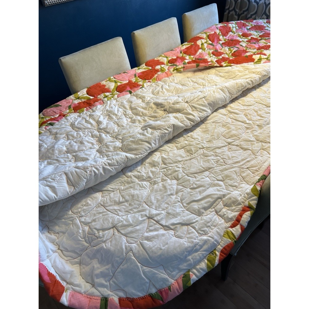 Vtg 70s Mid Century Nettle Creek Pink Red Tulips Bedspread W Tags 107x96 - Picture 11 of 13